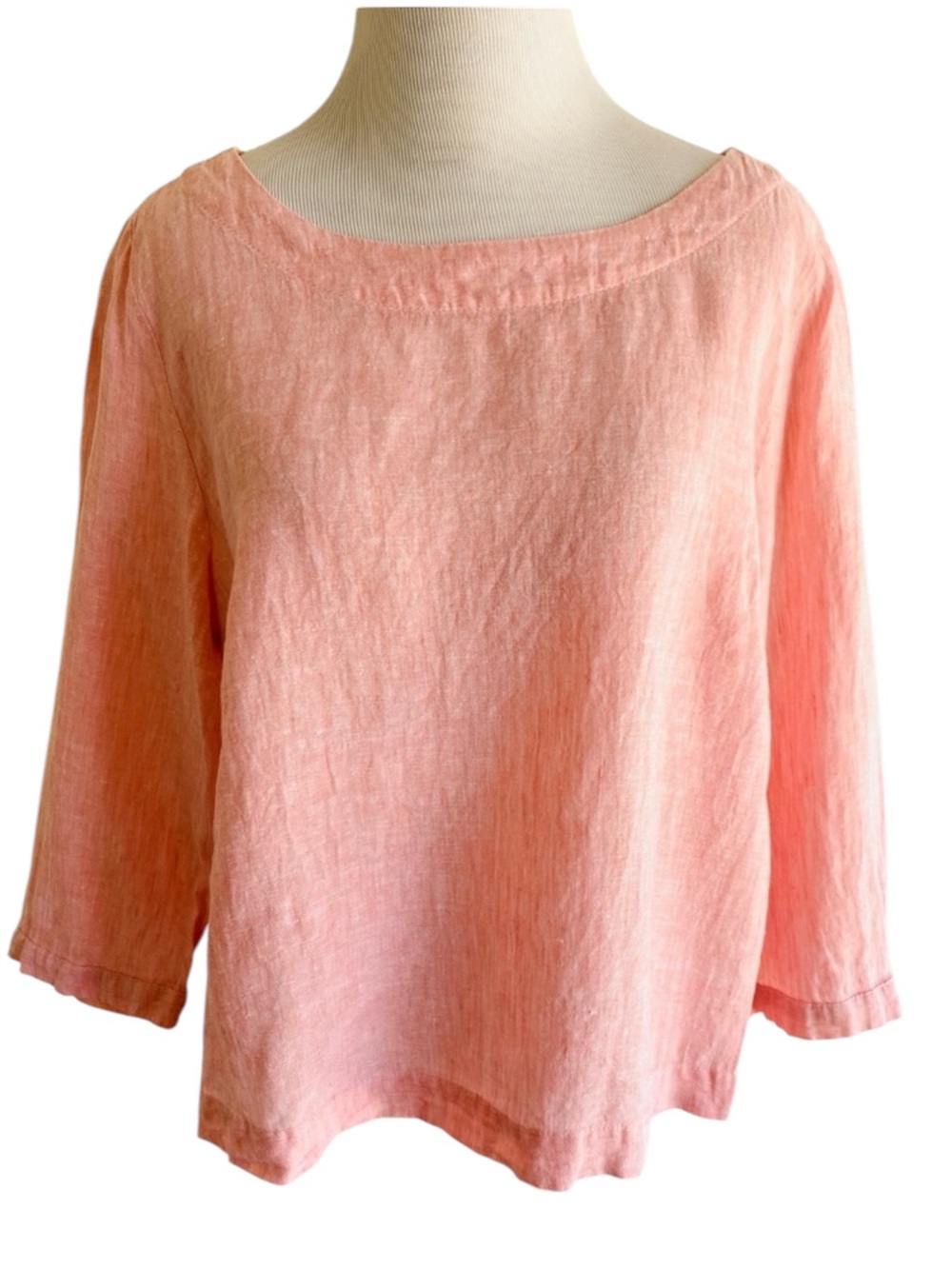 H by Halston Womens Blouse Top Large Pink Linen Summer Quiet Luxury Old Money